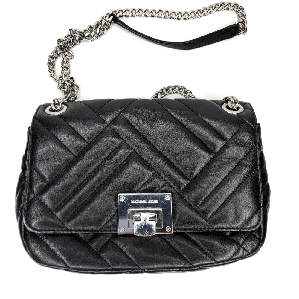 Michael Kors Black Peyton Quilted Medium Shoulder Flap Shoulder Bag